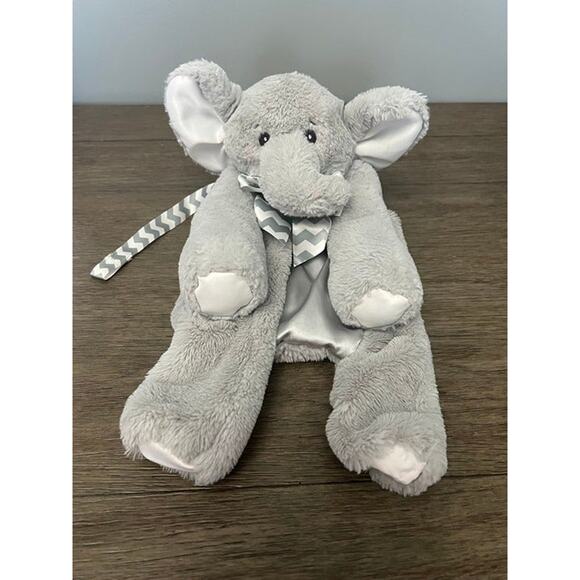 Bearington Baby Gray‎ Elephant Security Blanket Lovey Nunu Chevron Bow 15" - Picture 2 of 4
